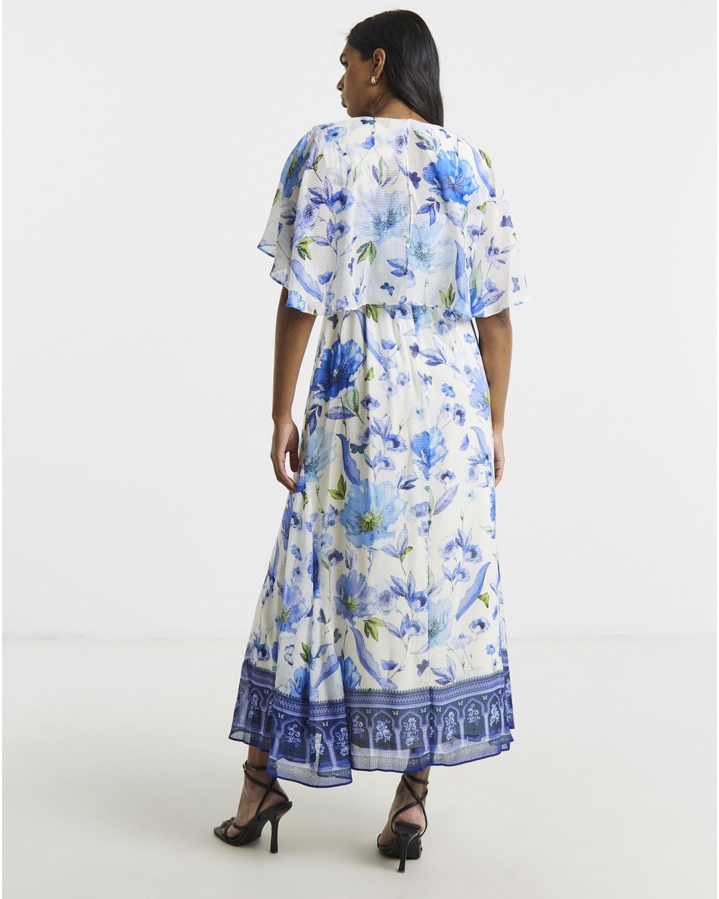 Joanna Hope Blue Cape Sleeve Tea Dress