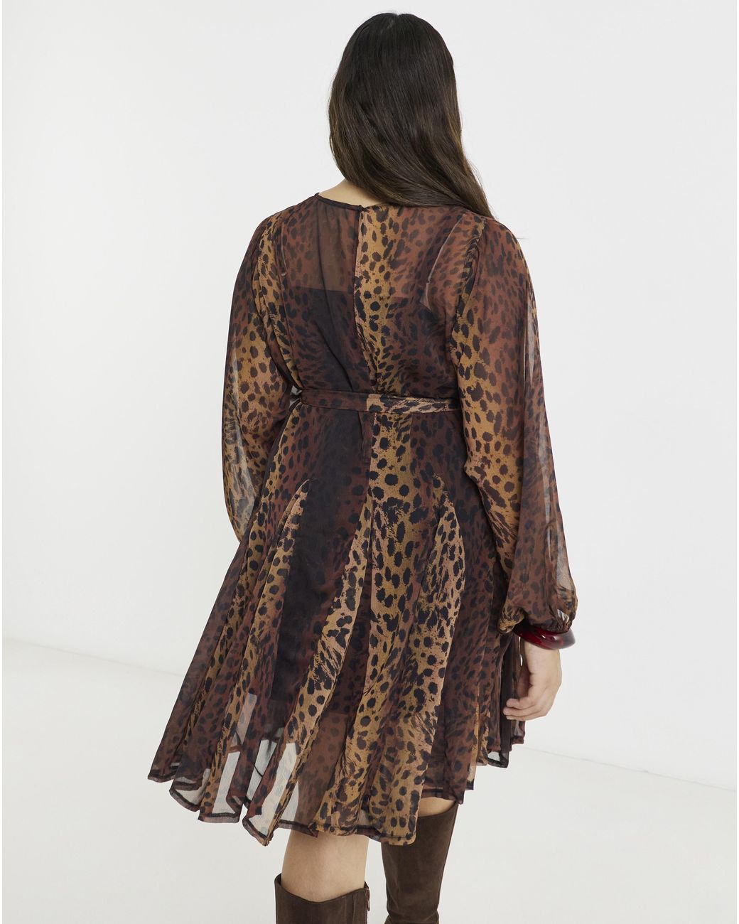 Simply Be Brown Print Skater Dress With Godet