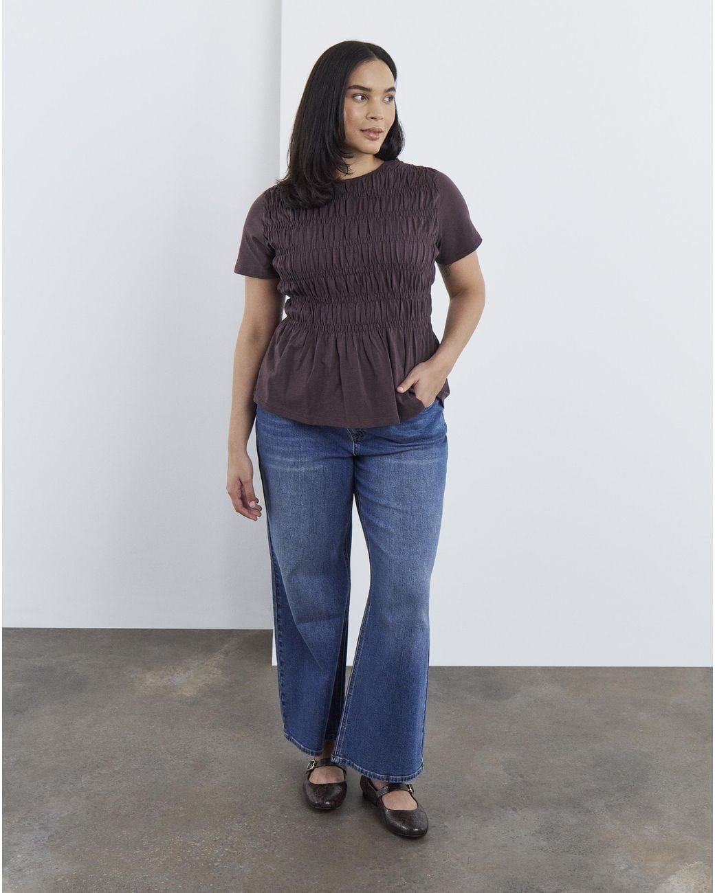 Simply Be Blue Shirred Peplum Top
