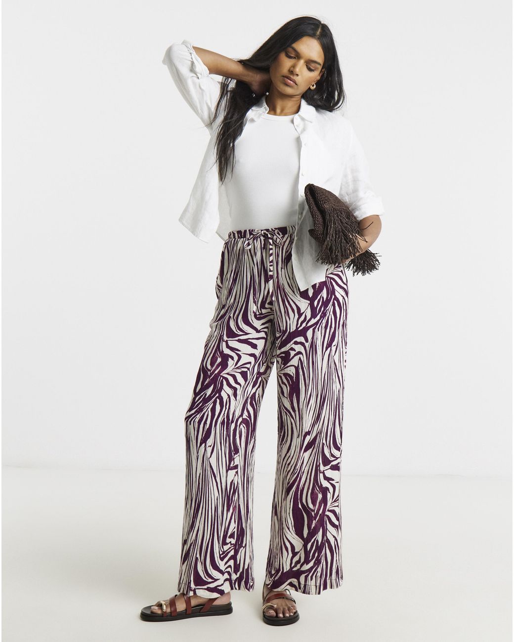 Simply Be White Crinkle Wide Leg Trouser