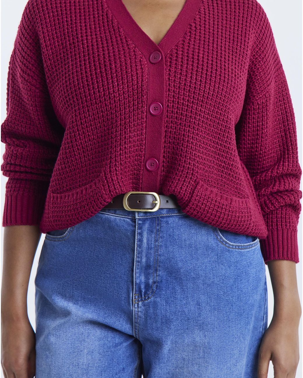 Simply Be Red Waffle Knit Boyfriend Cardigan