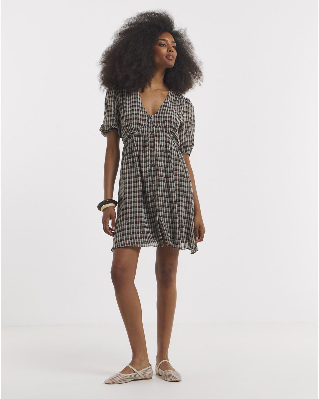 Simply Be Multicolor Check Button Through Skater Dress