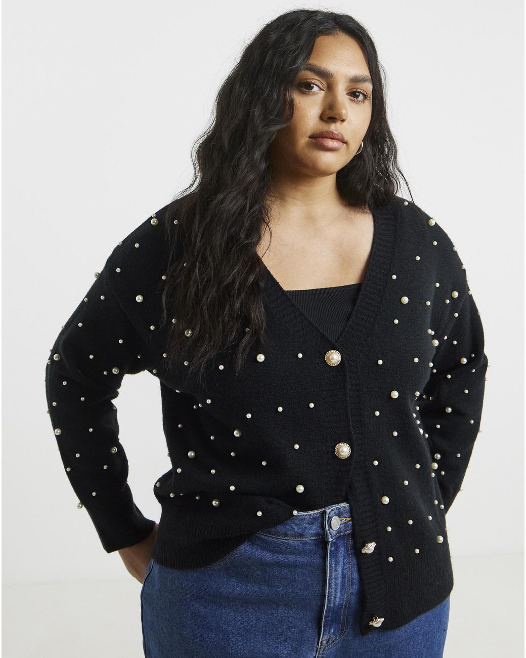 Lovedrobe Black Pearl Embellished Cardigan
