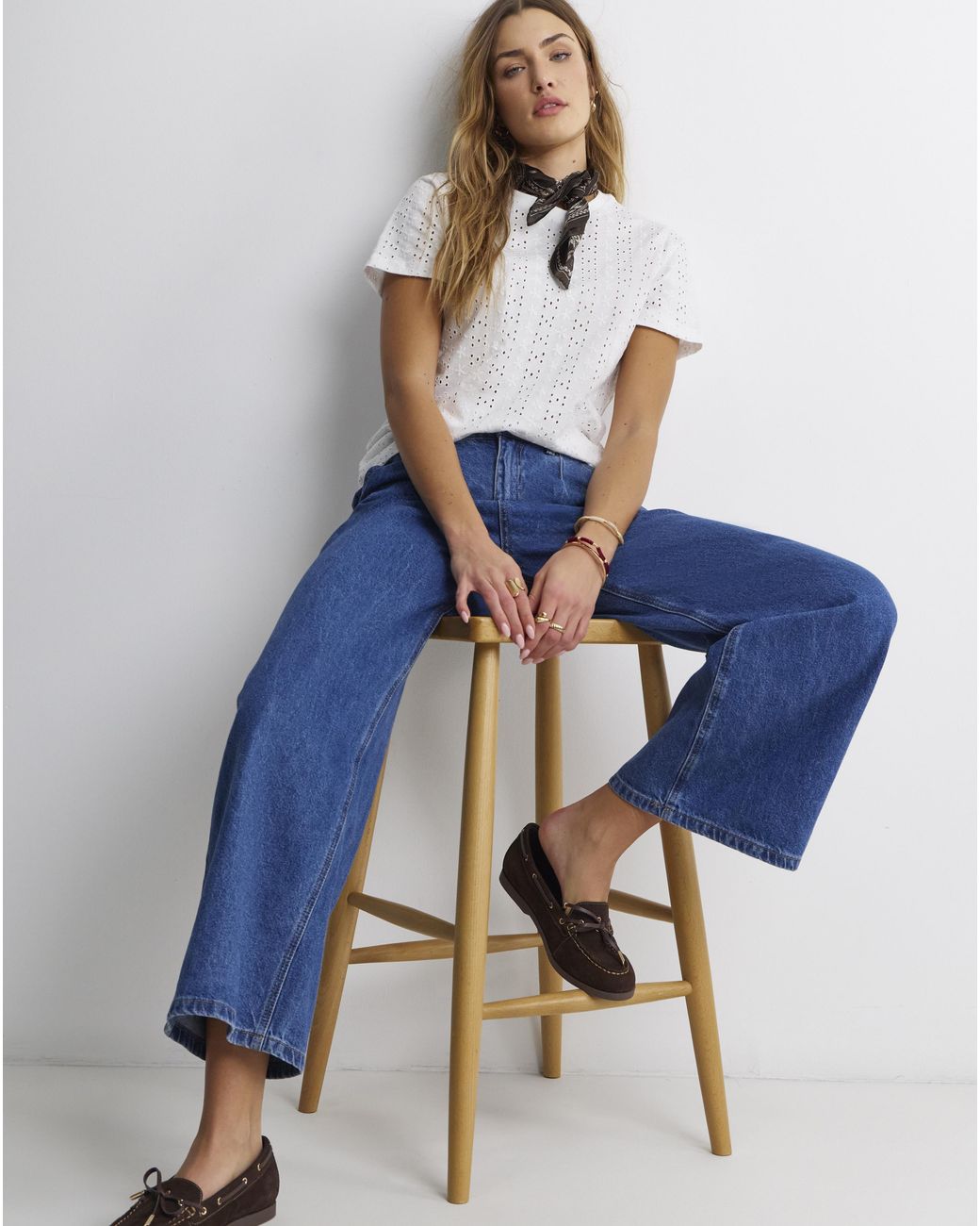 Simply Be Blue All Over Stretch Broderie T-Shirt