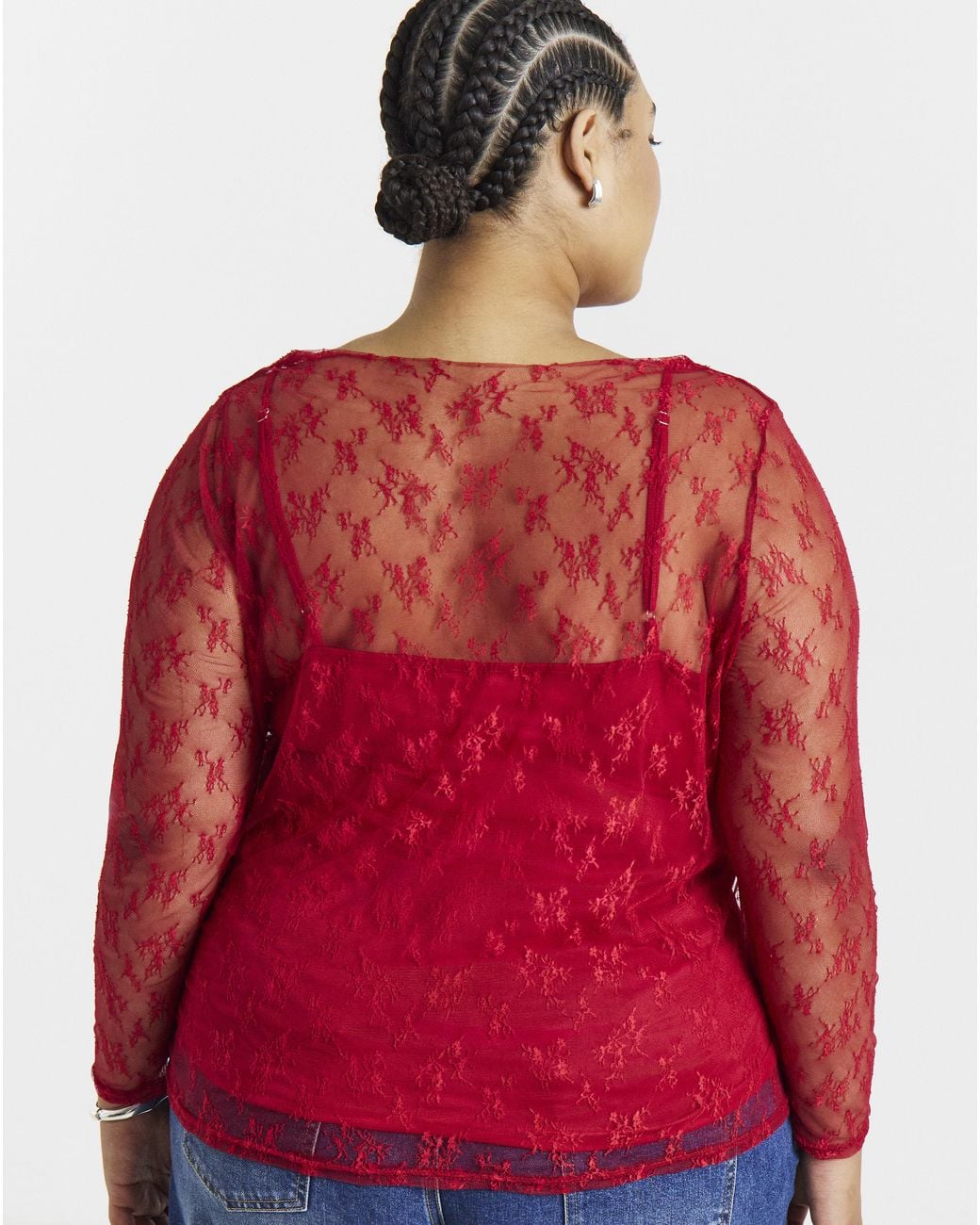 Simply Be Red Lace Long Sleeve Top