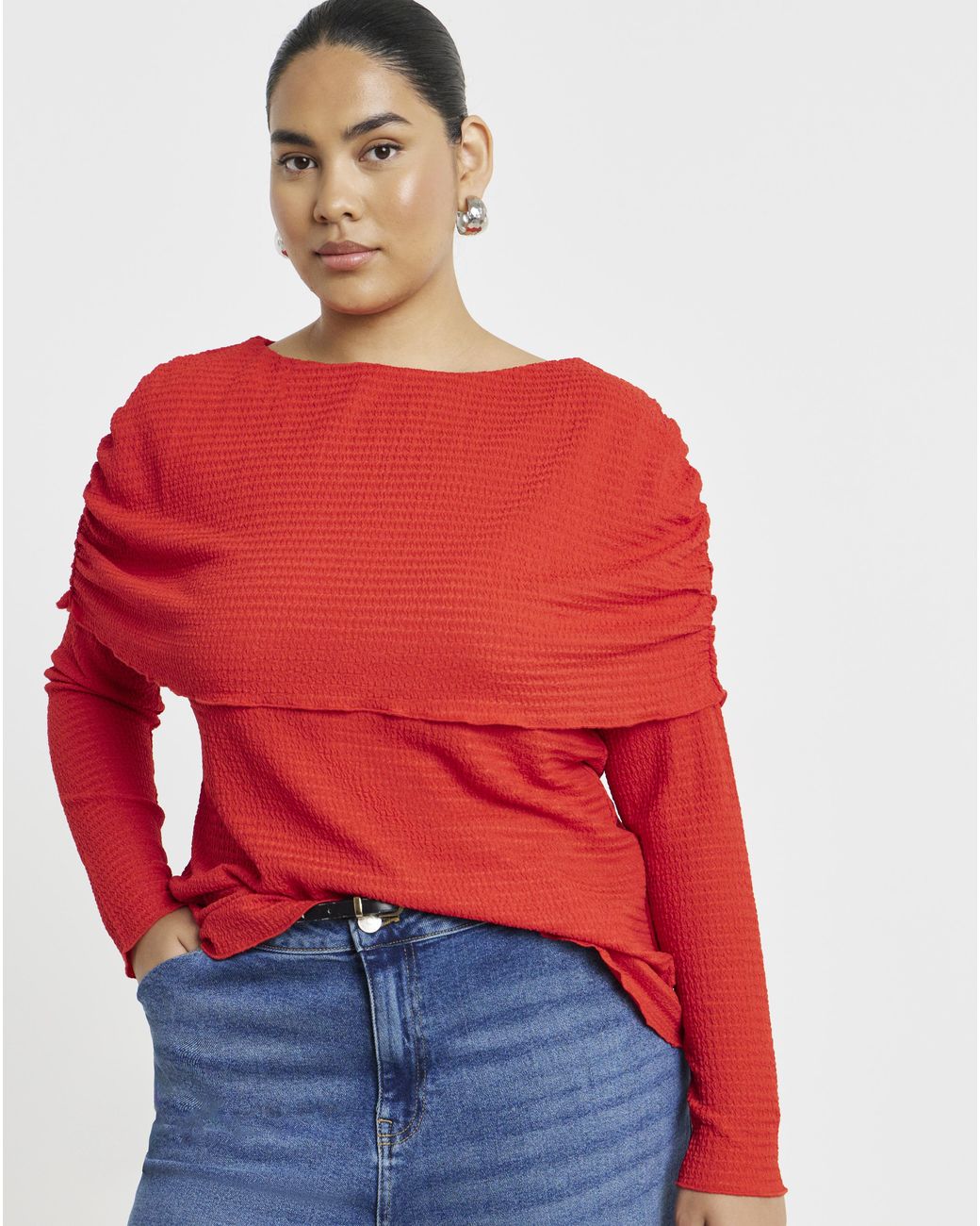 Simply Be Textured Slash Neck Top