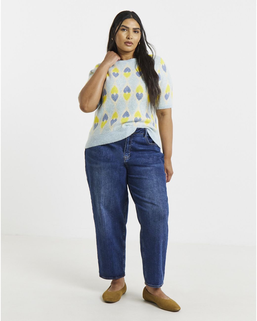 Simply Be Blue Heart Jacquard Short Sleeve Jumper