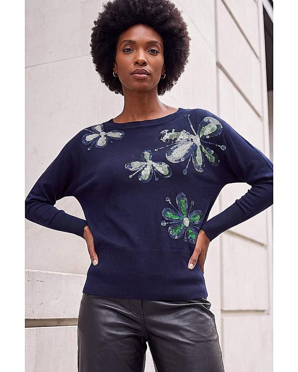 Roman Blue Roman Sparkly Floral Knit Jumper