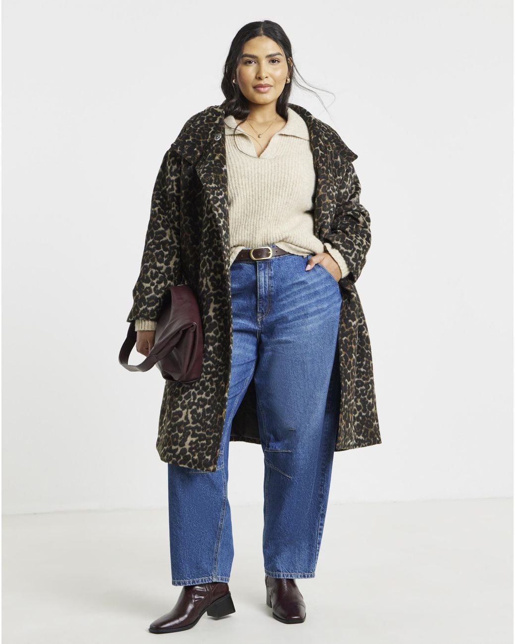 JD Williams Blue Print Funnel Neck Coat