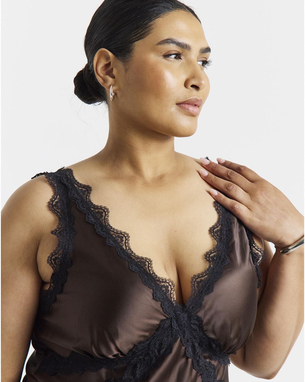 Simply Be Brown Satin Asym Dress