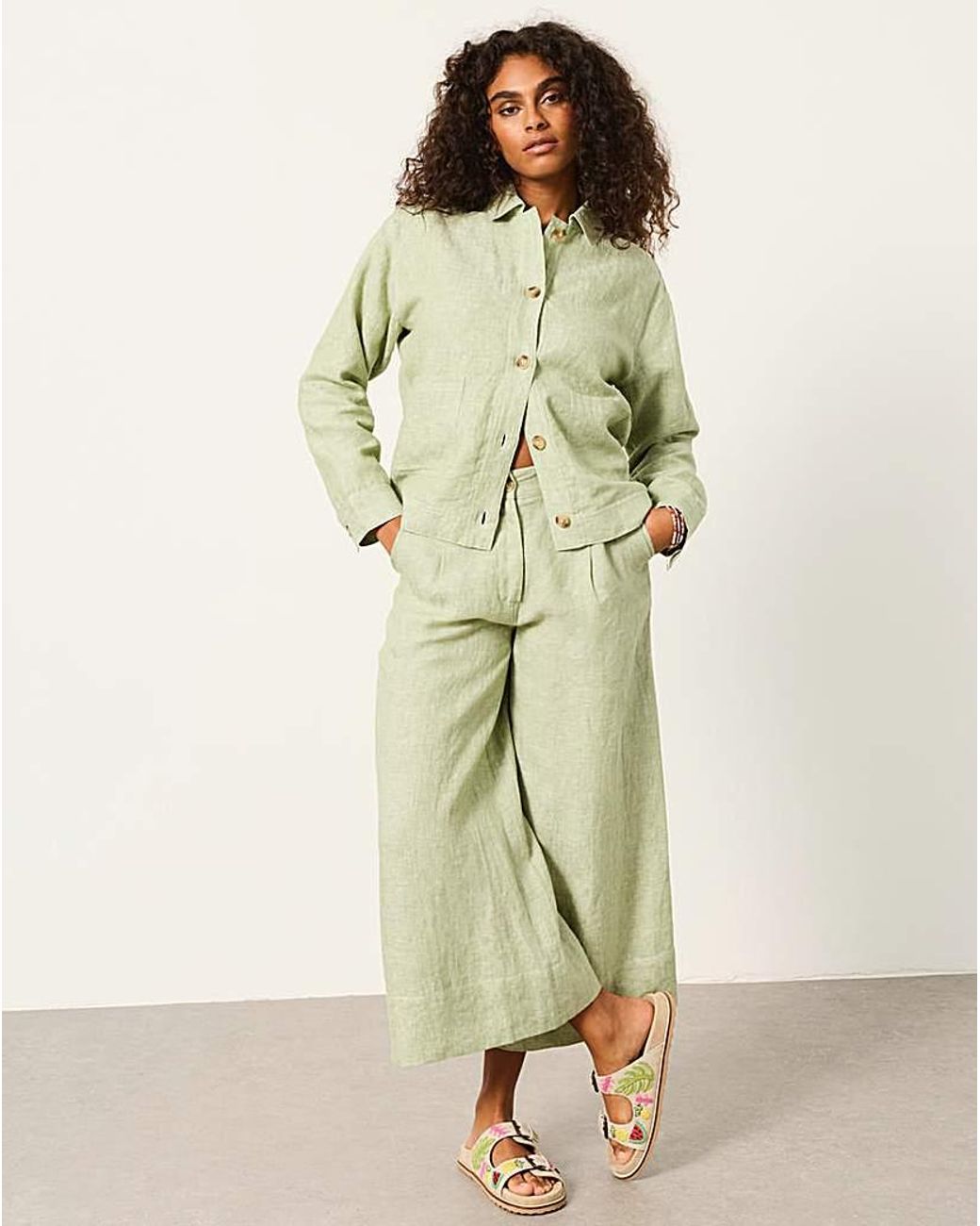FatFace Natural Anya Linen Crop Trouser