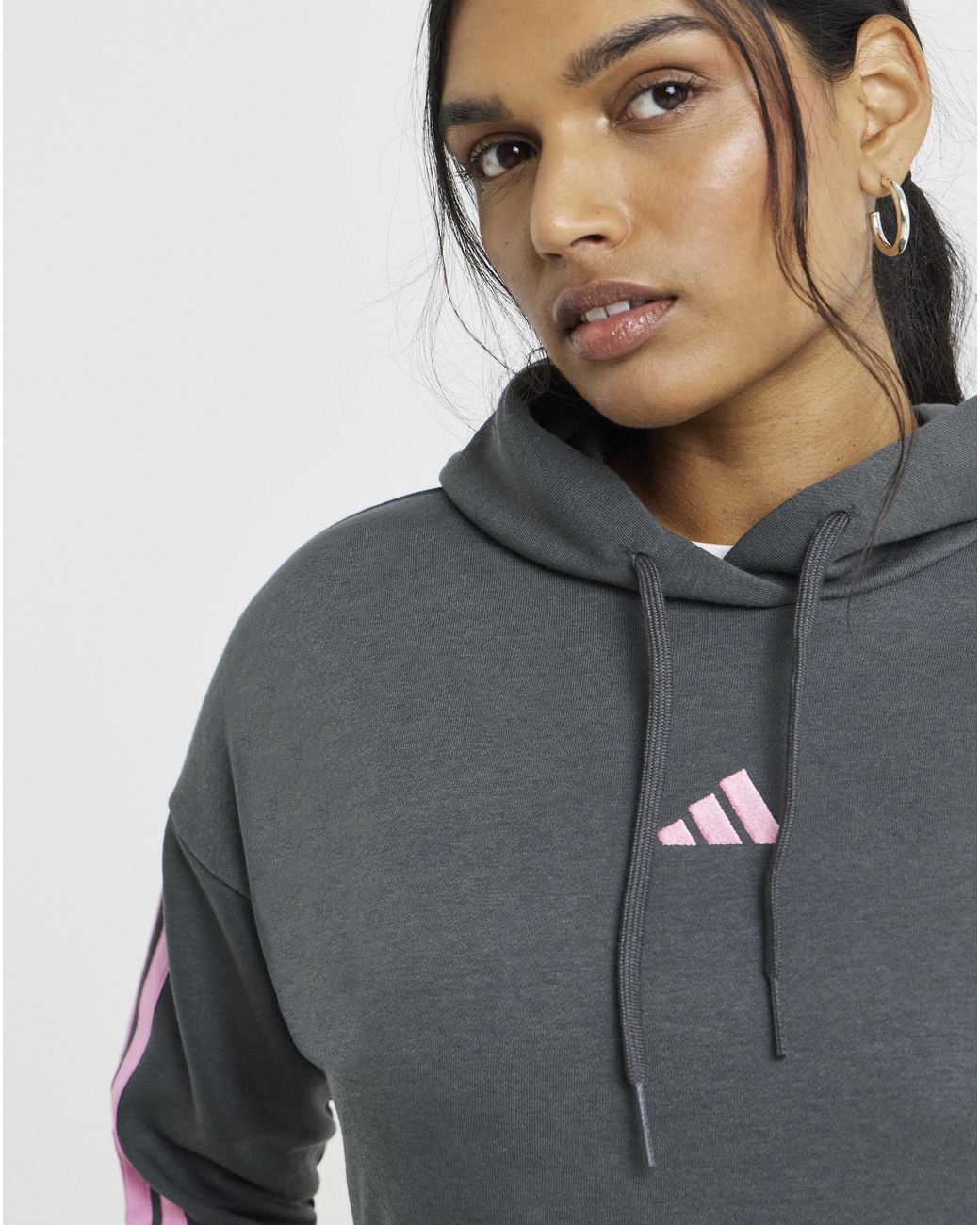 Adidas Gray 3 Stripes Hoodie
