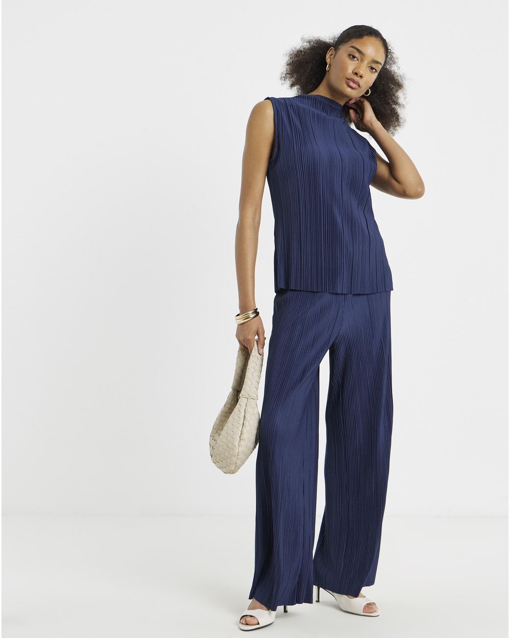 Vila Blue Funnel Neck Top