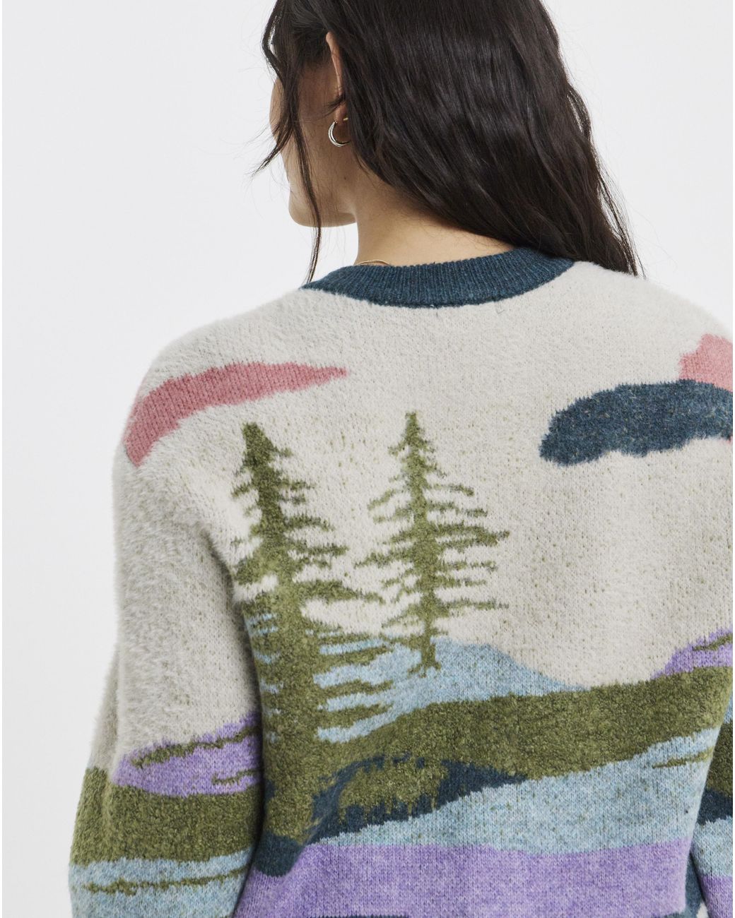 Simply Be Gray Landscape Crew Neck Cardigan