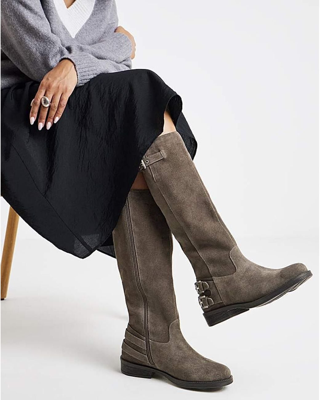 Simply Be Gray Suede Straight Knee High Boot Wide C