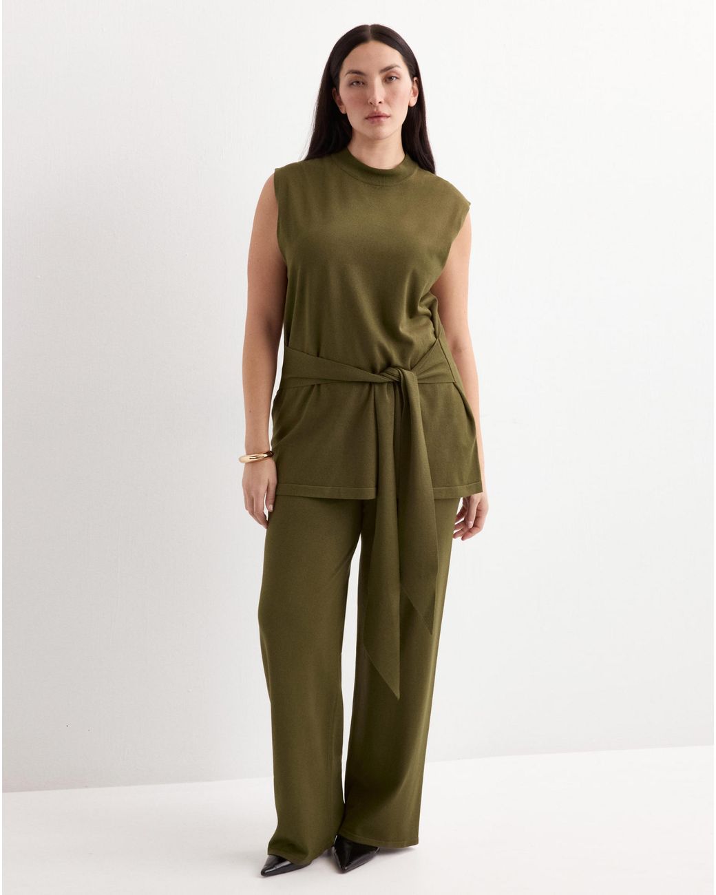 Mango Green Ostrich Fine-Knit Straight-Fit Tro