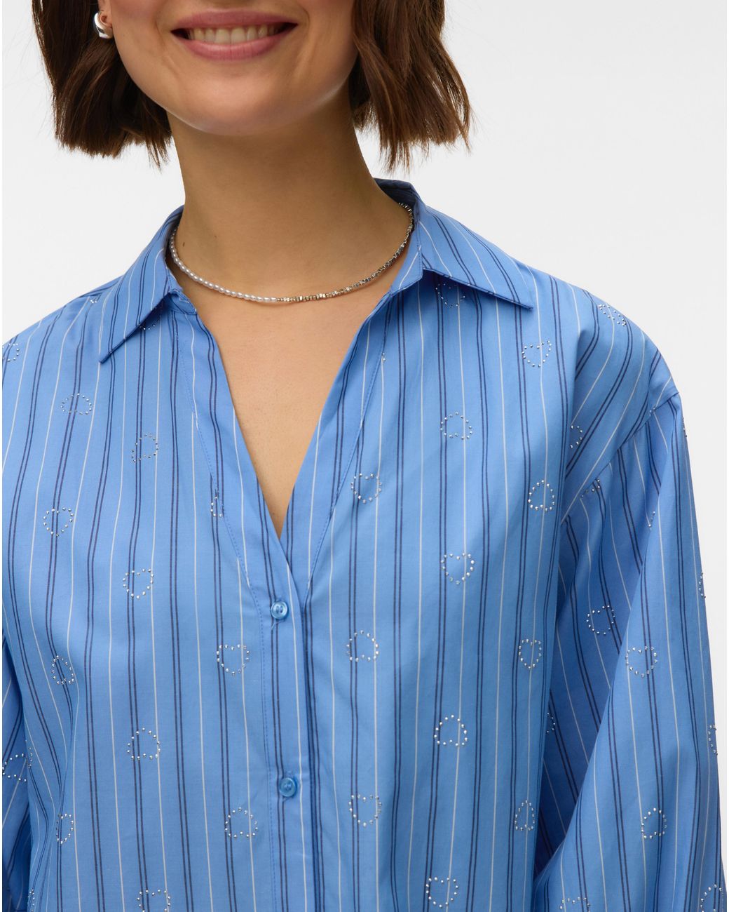 Vero Moda Blue Gina Stud Stripe Shirt
