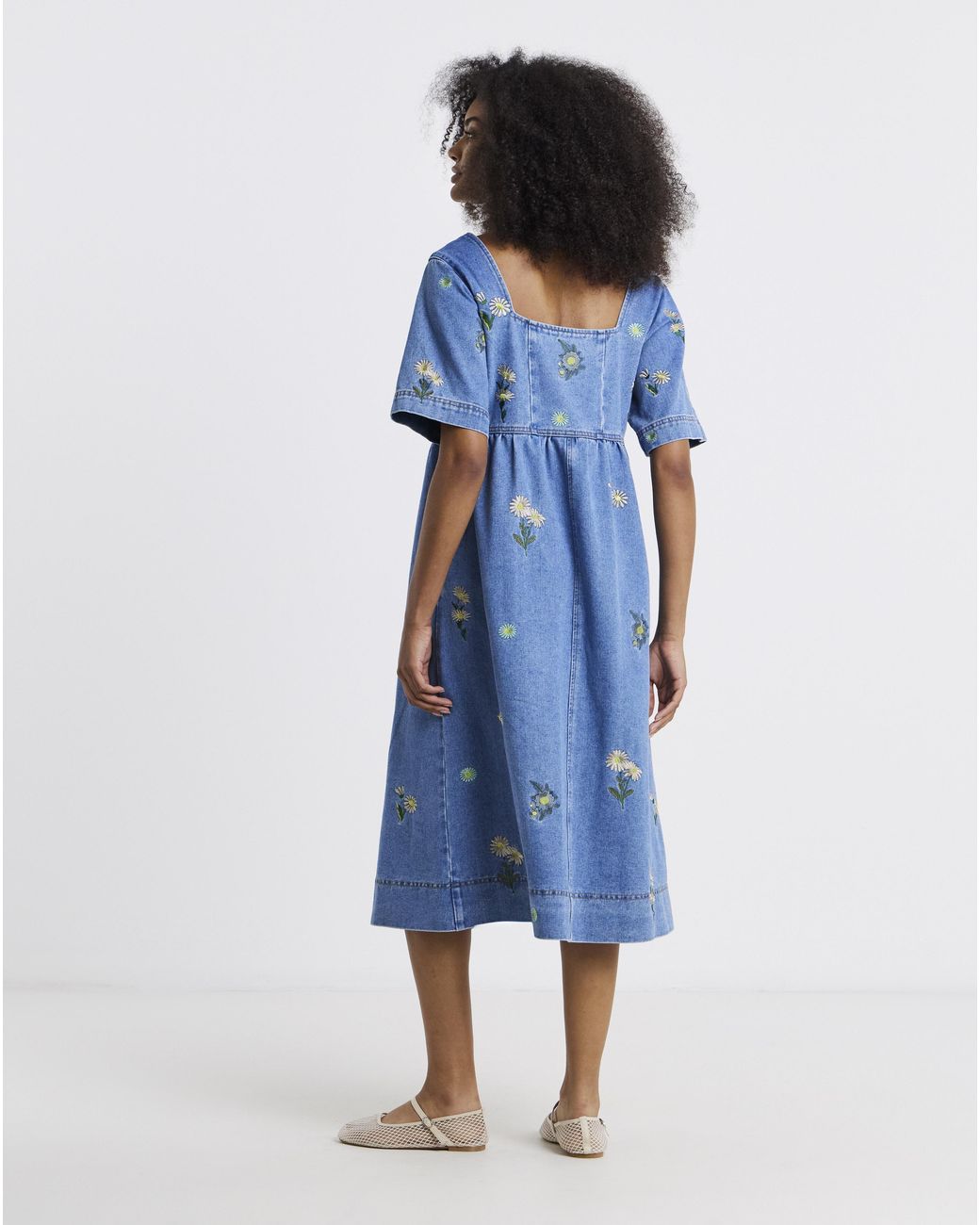 Simply Be Blue Daisy Embroidered Denim Dress