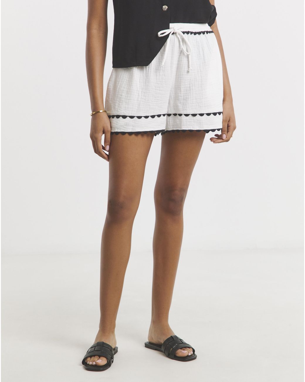 Simply Be White Tie Waist Cheesecloth Shorts
