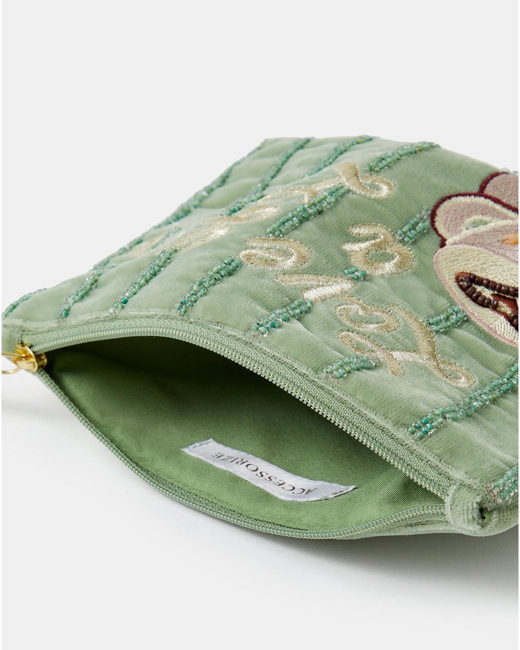 Accessorize Green Love You Latte Velvet Pouch
