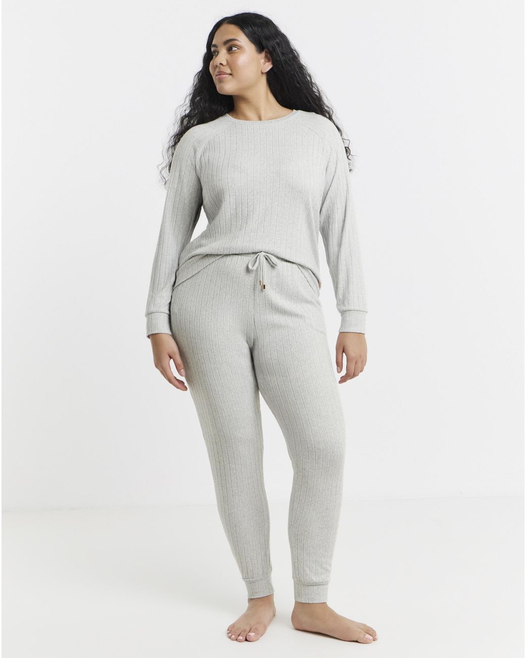 Figleaves Gray Soft Rib Lounge Set