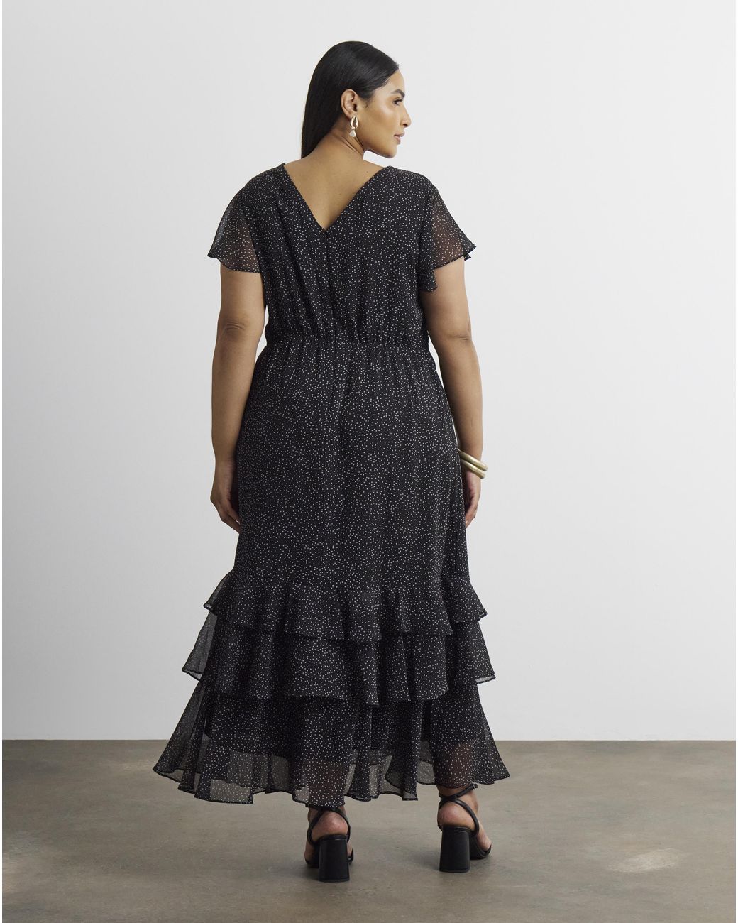 Joanna Hope Black Lace Trim Ruffle Midi Dress