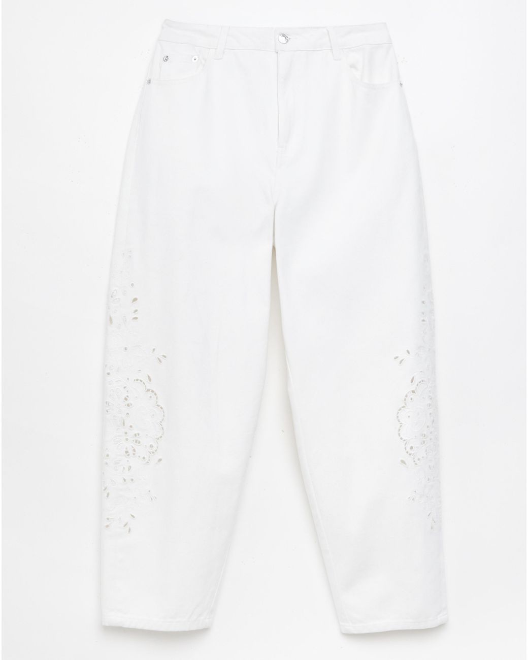 Simply Be White Sbe Broderie Detail Barrel Jeans