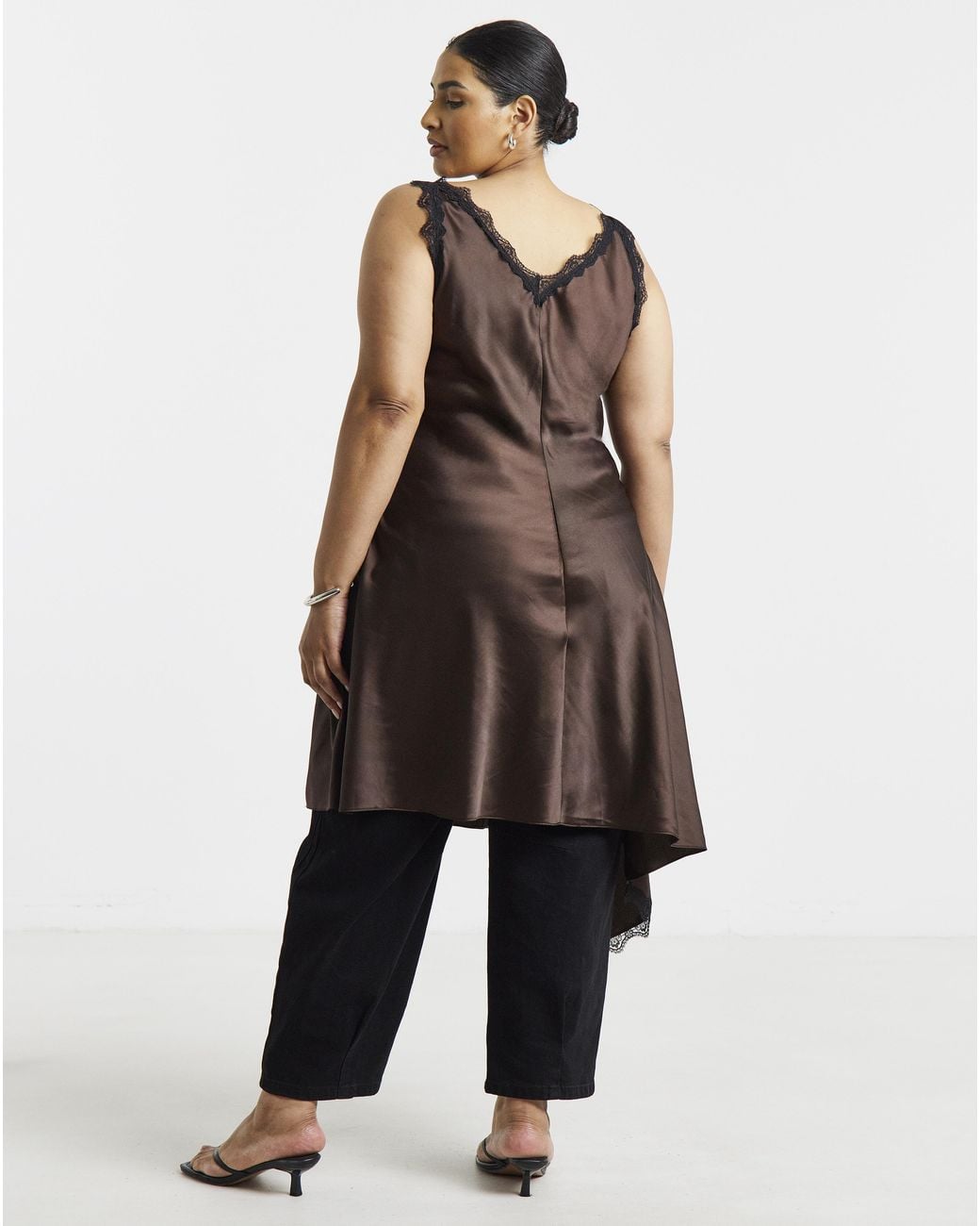 Simply Be Brown Satin Asym Dress