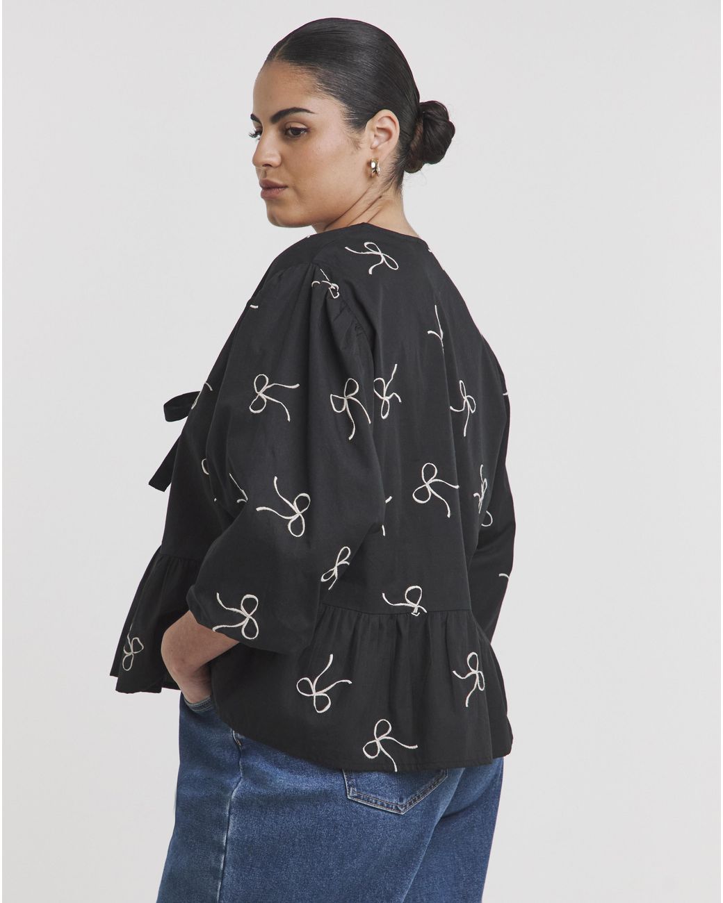 Simply Be Blue Embroidered Bow Front Blouse