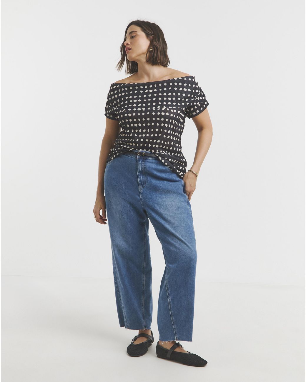 Simply Be Blue Short Sleeve Mesh Bardot Top