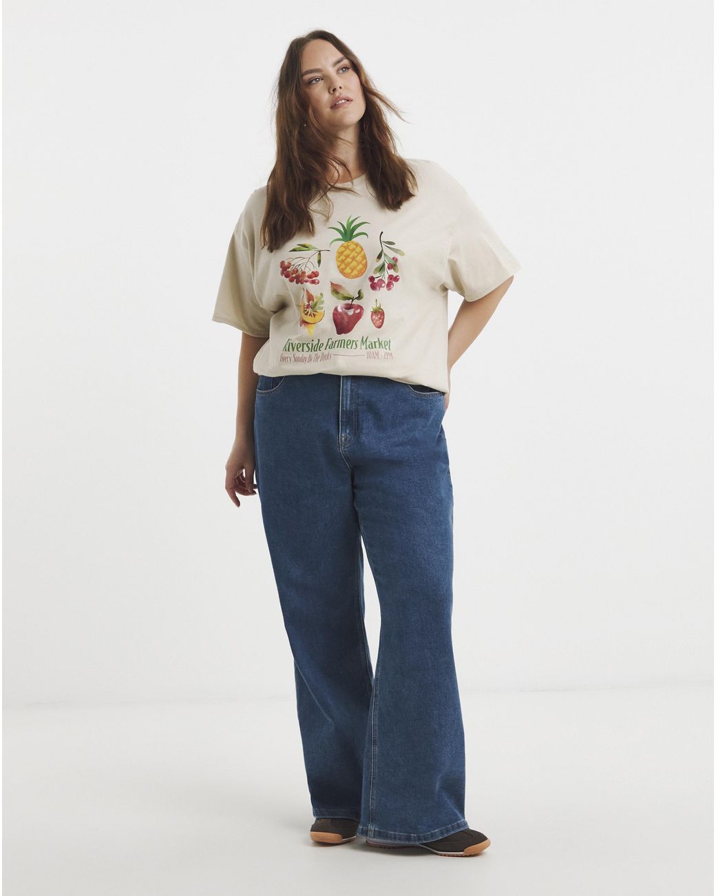 Simply Be White Sbe Farmers Market Fruit Slogan T-Shirt