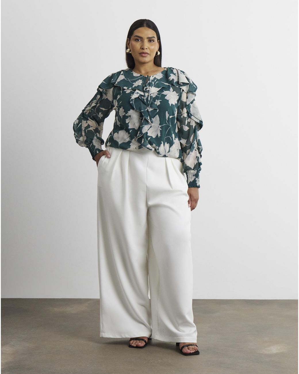 Joanna Hope Green Romantic Ruffle Blouse