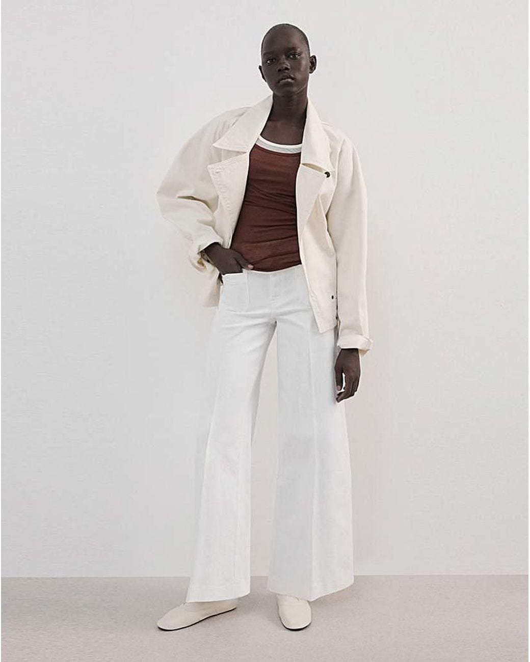 Mango White Jessie Wide Leg Jeans With Pockets