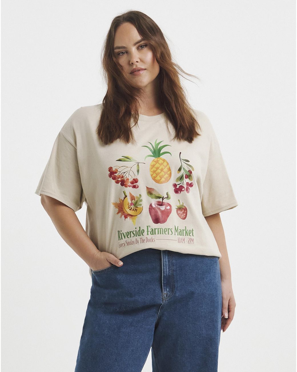 Simply Be White Sbe Farmers Market Fruit Slogan T-Shirt