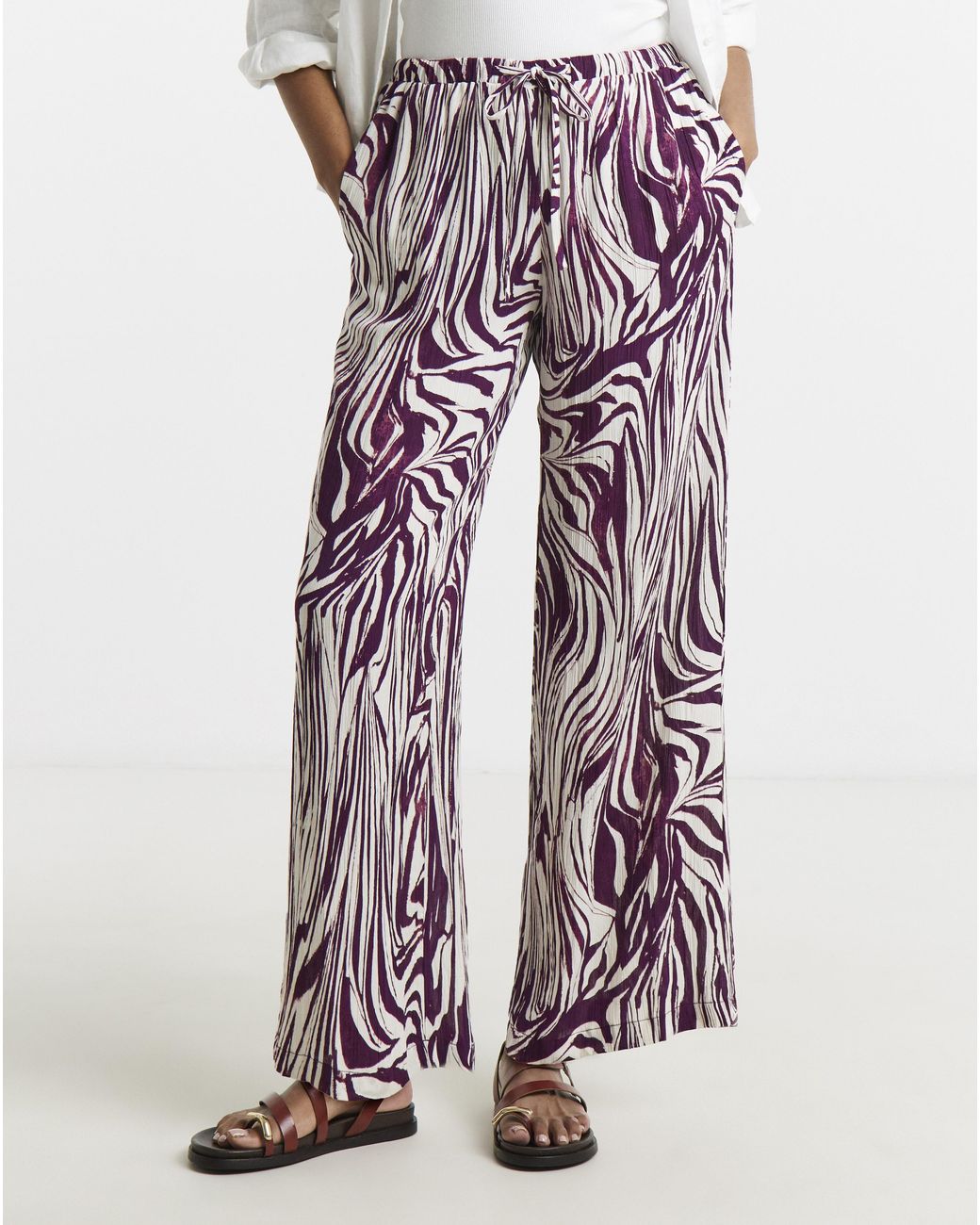 Simply Be White Crinkle Wide Leg Trouser