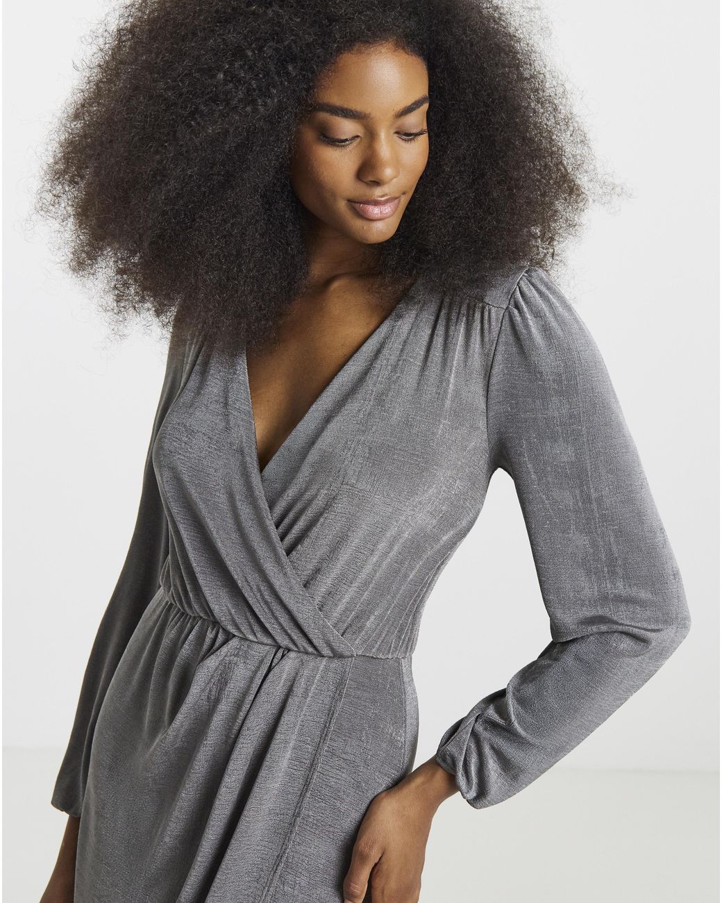 Simply Be Gray Slinky Wrap Front Midi Dress