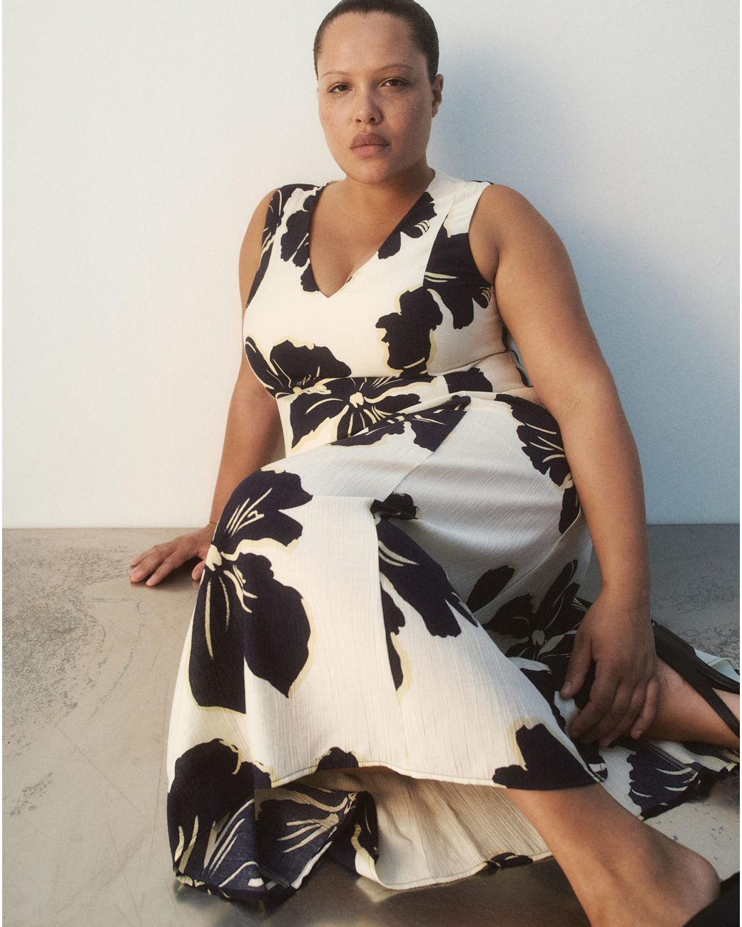 Mango White Floral Print Cut-Out Dress