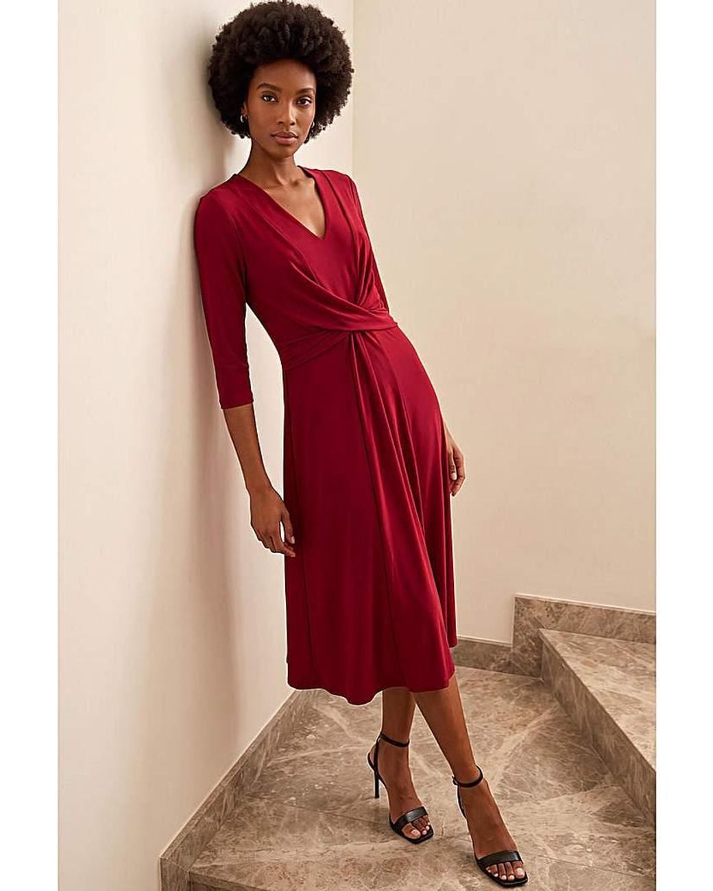 Roman Red Roman Stretch Crossover Midi Dress