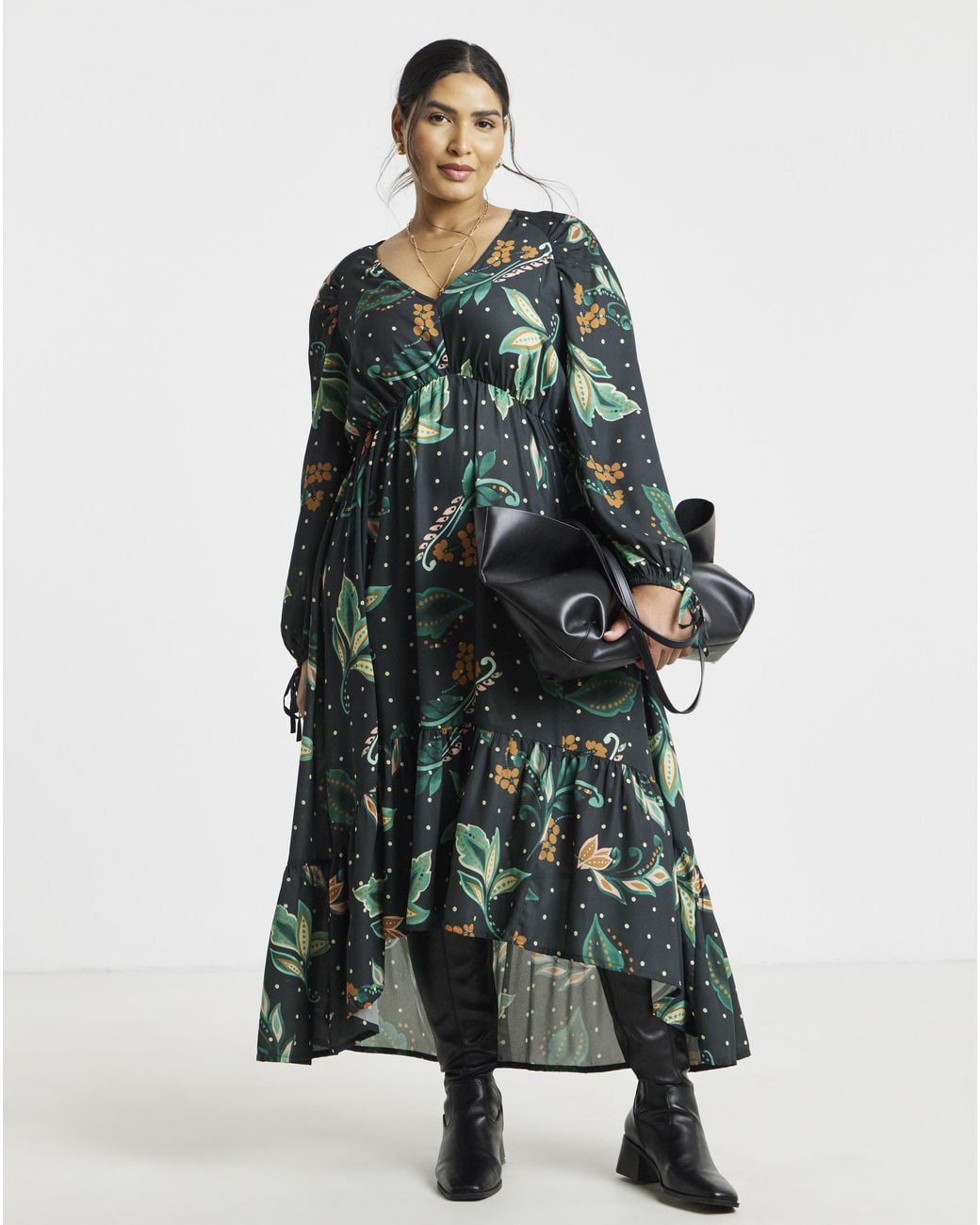 Simply Be Green Floral High Low Maxi Dress