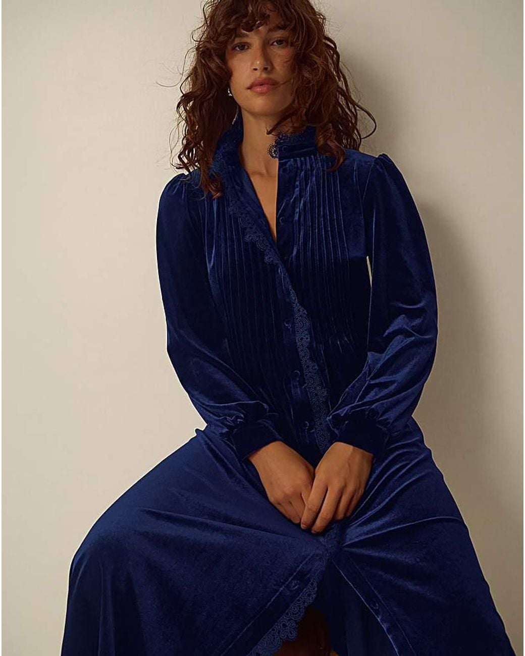 Monsoon Blue Pip Pinktuck Velvet Midi Dress