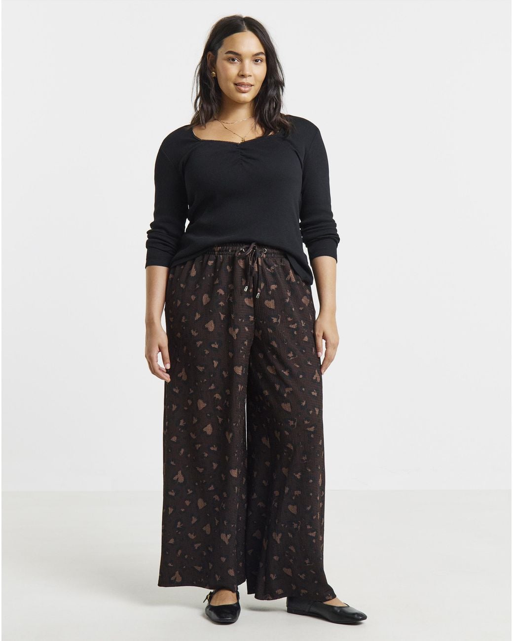 Simply Be Black Waffle Wide Leg Trouser