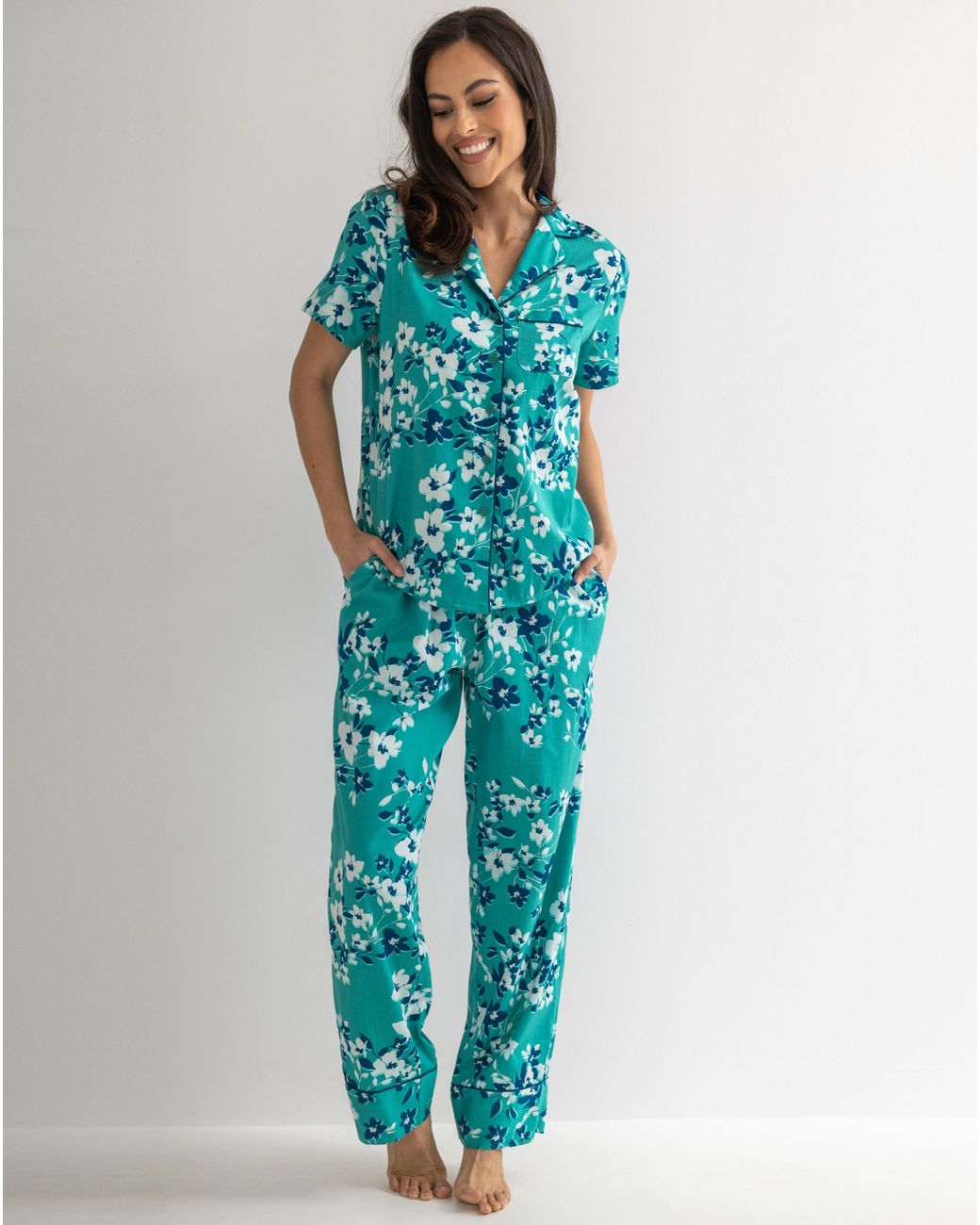 Pour Moi Blue Cotton Satin Pj Set