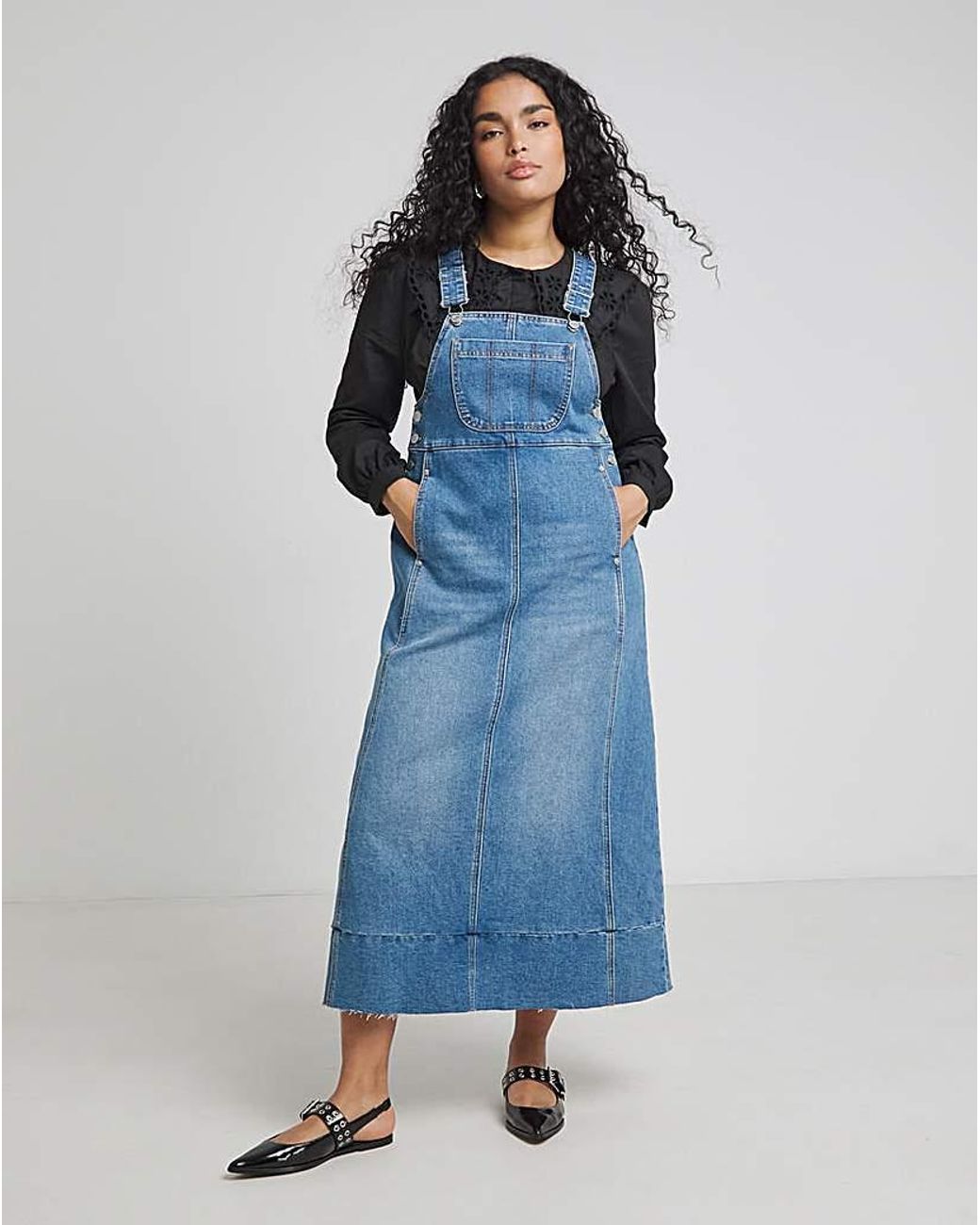 Simply Be Blue Denim Dungaree Dress