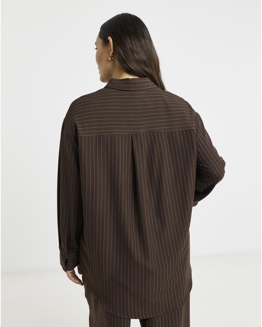 Simply Be Brown Chocolate Oversized Pinstripe Shirt