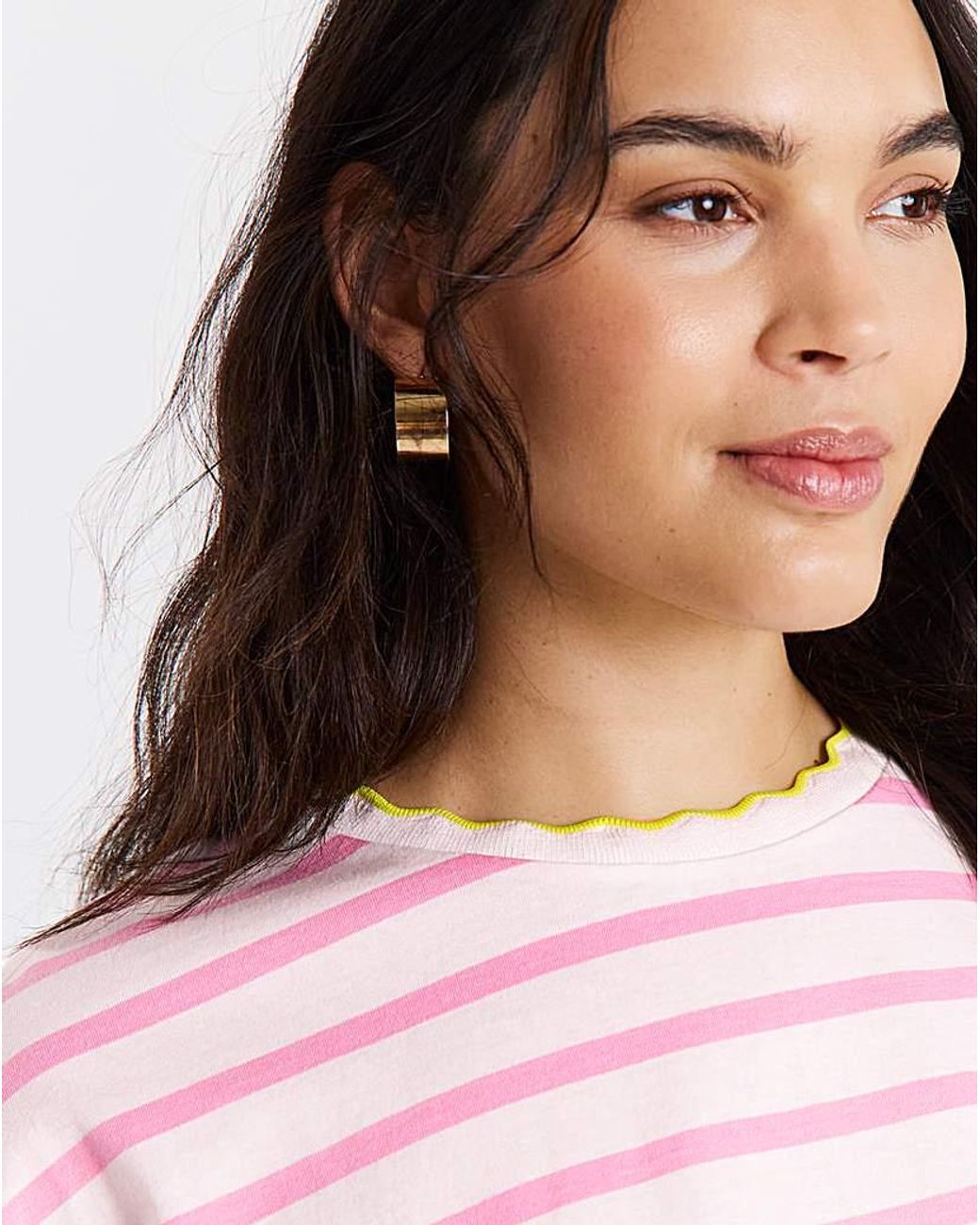 Simply Be Pink Stripe Scallop Edge T-Shirt