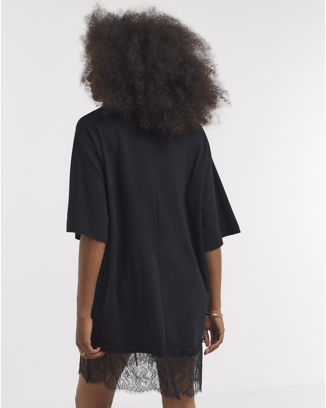 Simply Be Black Lace Hem T-Shirt Dress