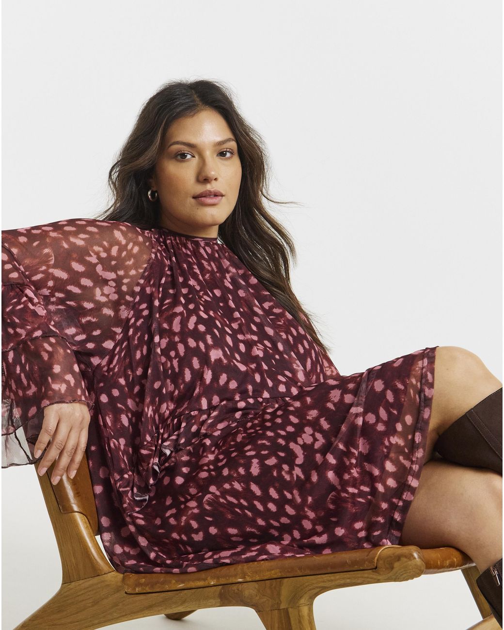 Simply Be Red Printed Romantic Mesh Smock Dress
