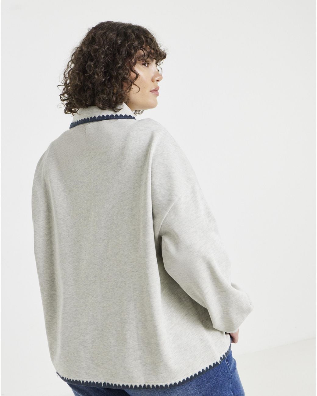 Simply Be Gray Whipstitch Ls Polo Sweat