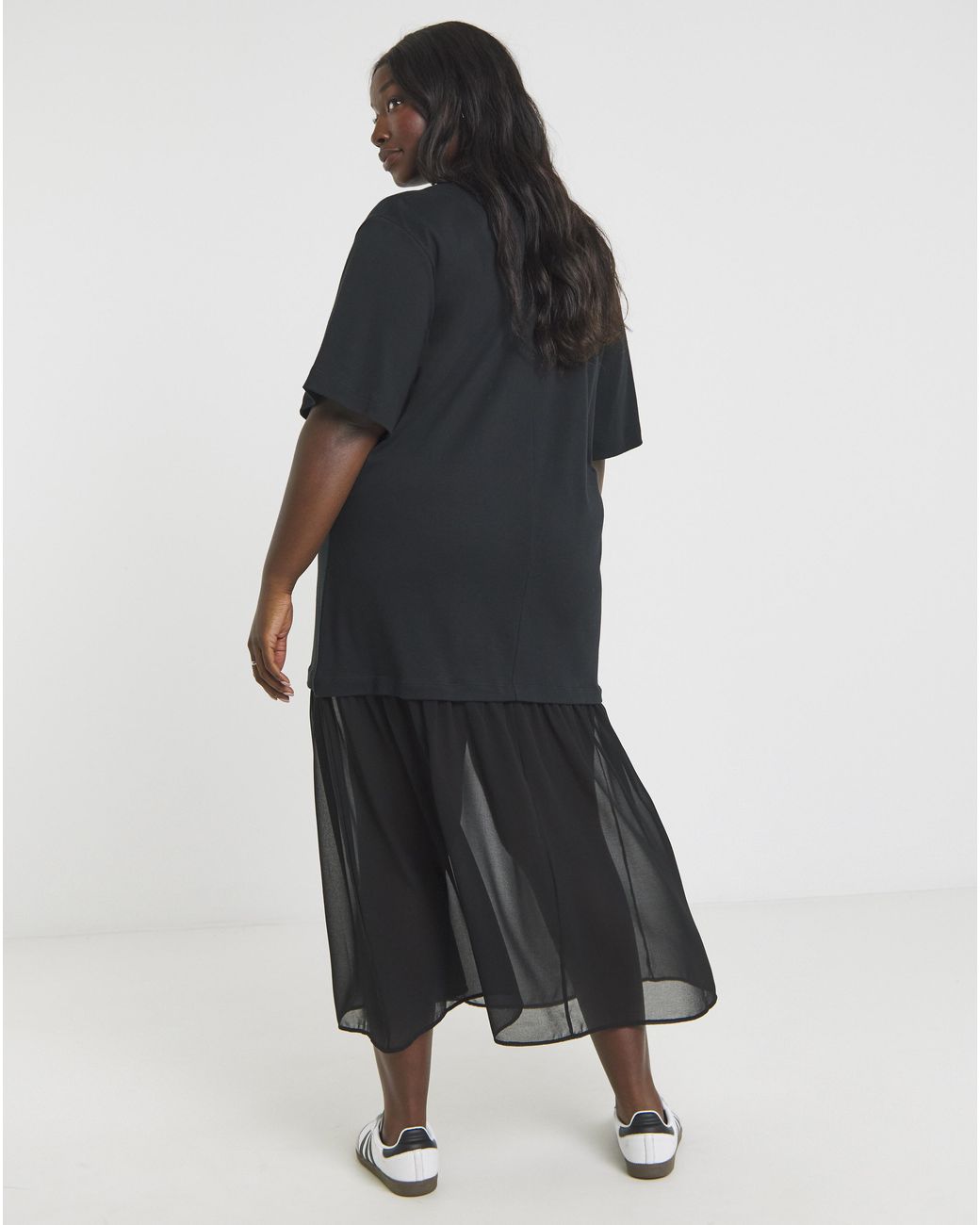 Simply Be Black 1 T-Shirt Sheer Hem Midi Dress