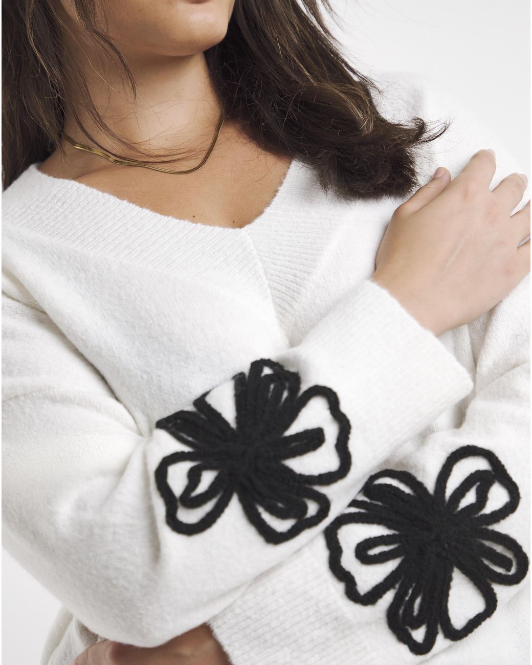 Simply Be White Floral Embroidered Sleeve Tunic